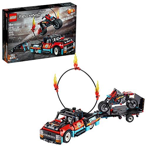 LEGO® Technic Stunt Show Truck & Bike 42106 Vehicle Building Set Includes Toy Stunt Motorcycle, Toy Truck and Trailer, New 2020 (610 Pieces)